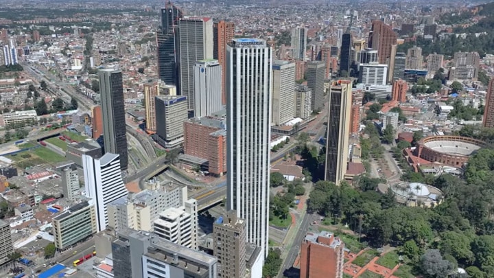 View of city with tall buildings