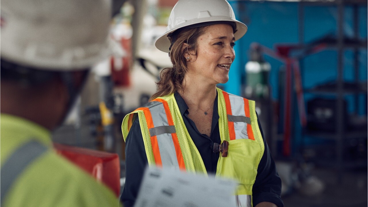 Female with protect gear on