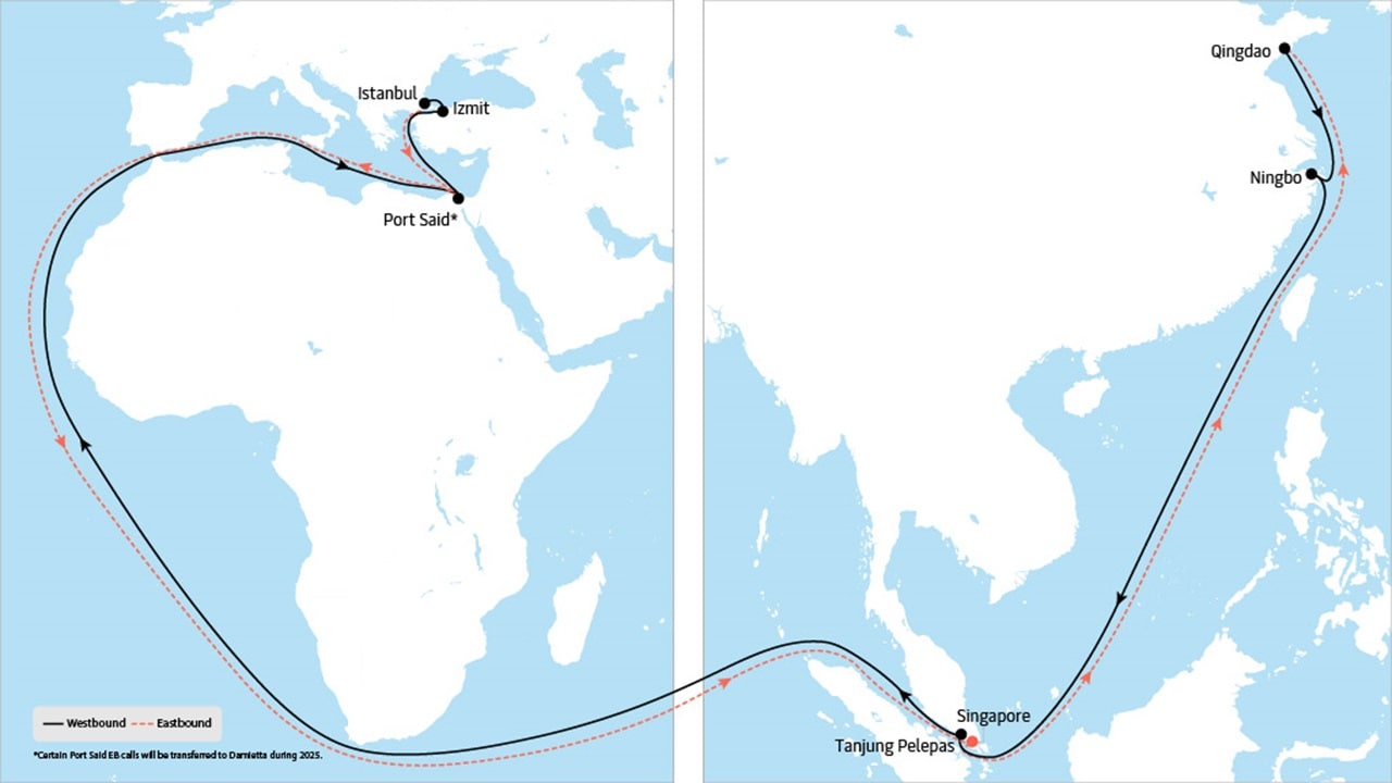 AE 15 - Asia to Europe service map