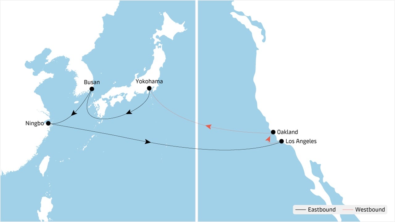 TP7 - Asia to North America service map