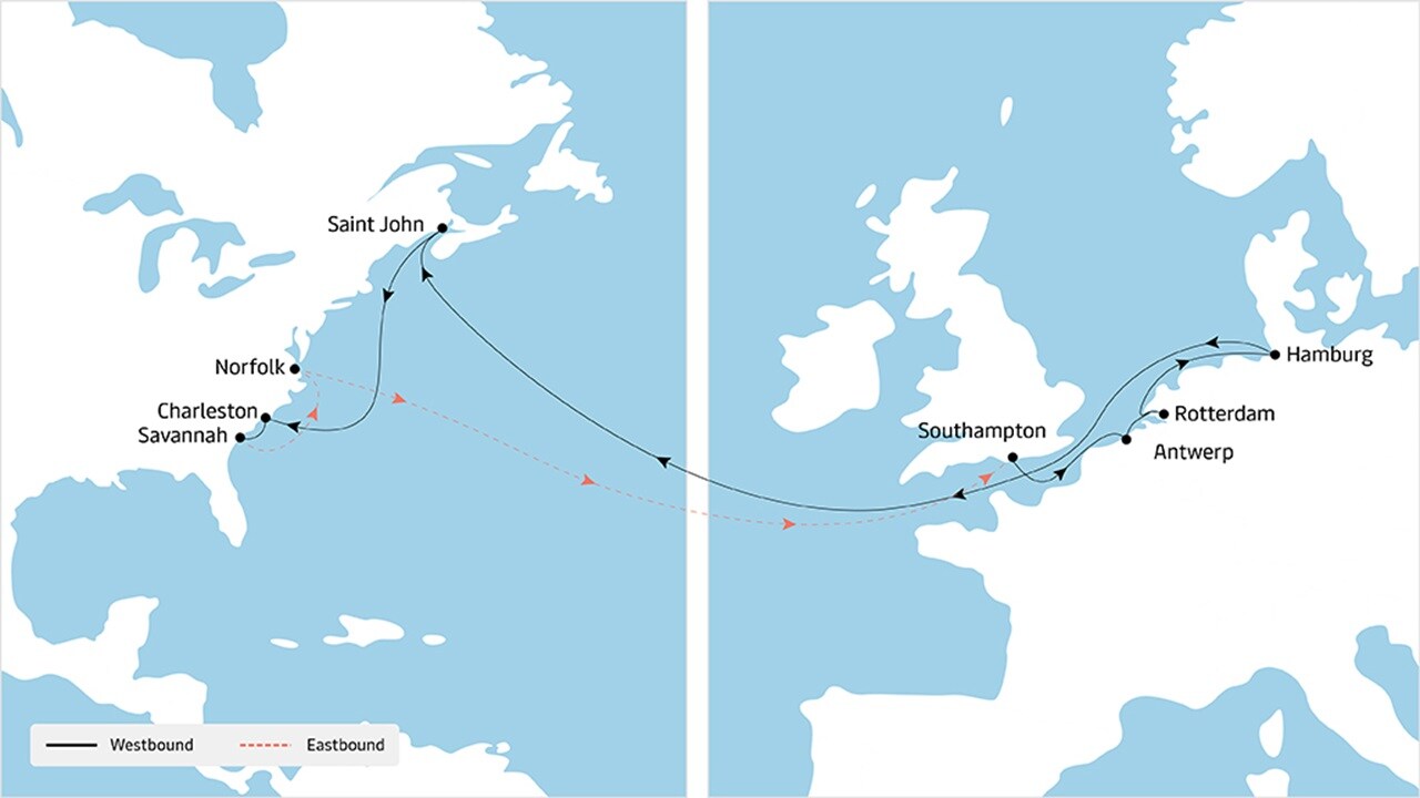 TA2 - Europe to North America service map