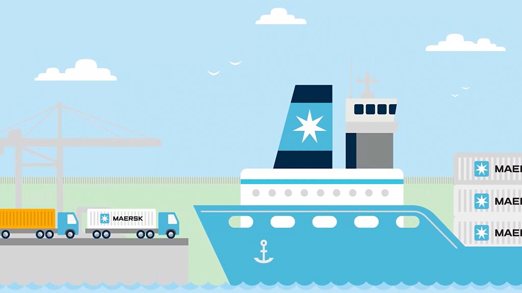 An illustration of Maersk truck and Maersk vessel