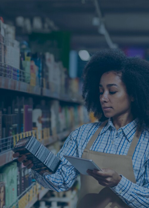 Female looking at a product in a mart