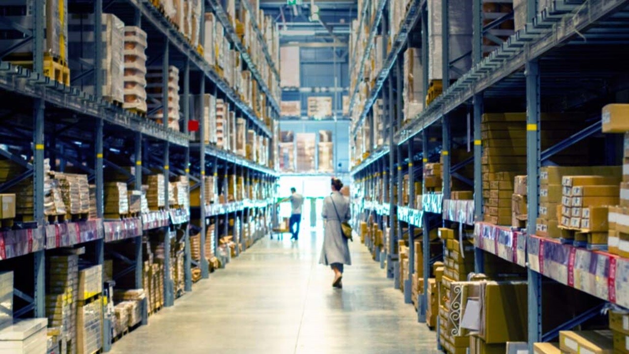 An aisle in a warehouse