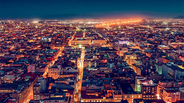 Arial view of beautiful city with lights