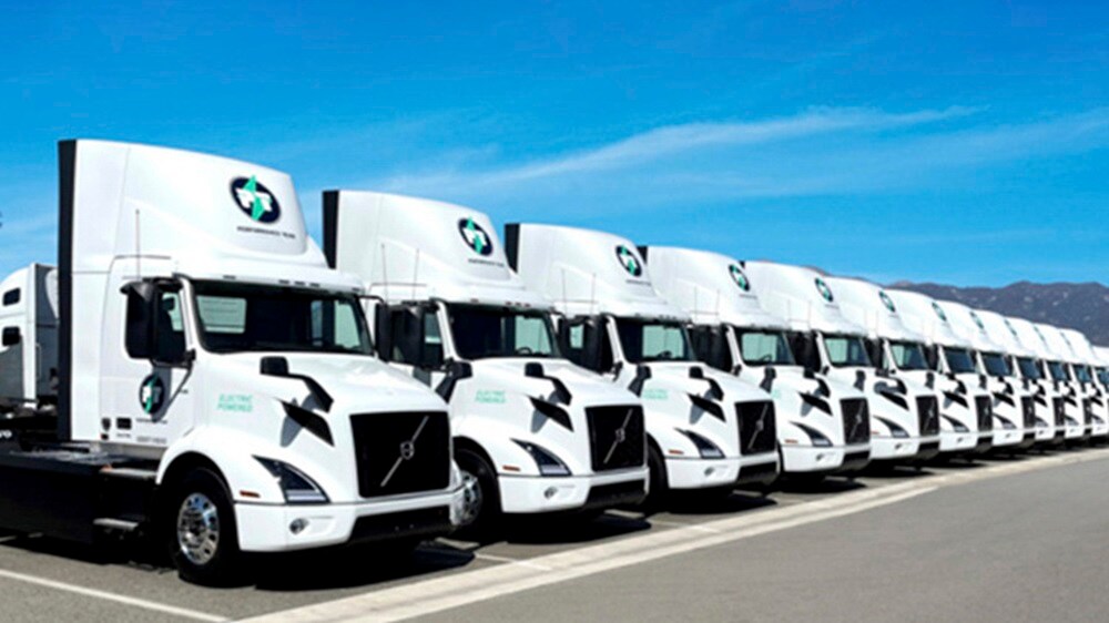 Performance team row of volvo electric trucks
