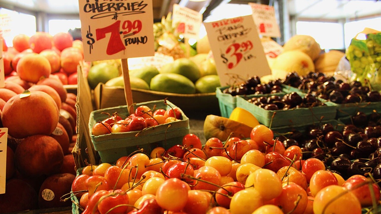 Cherries for sale in a grocery store