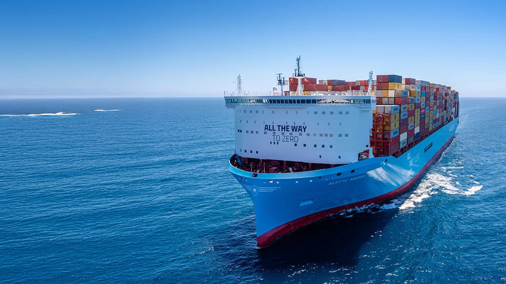 Maersk vessel sailing in ocean