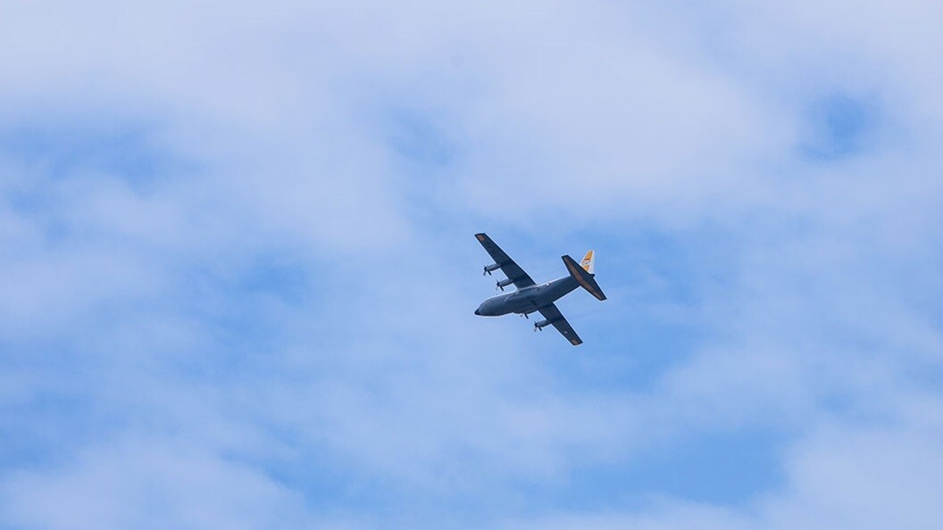 Air freight logistics plane in the sky