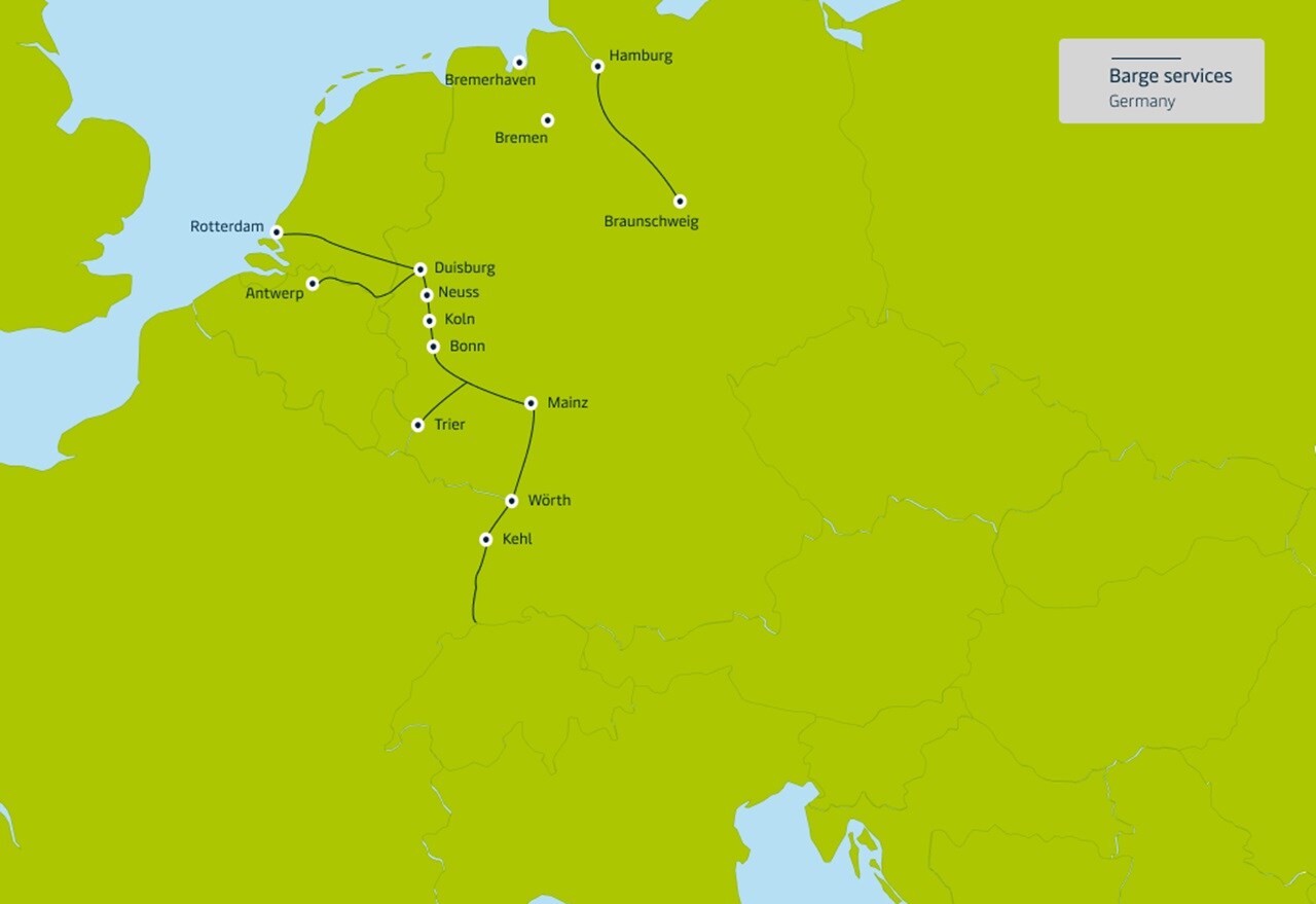 Europe inland services map barge Germany