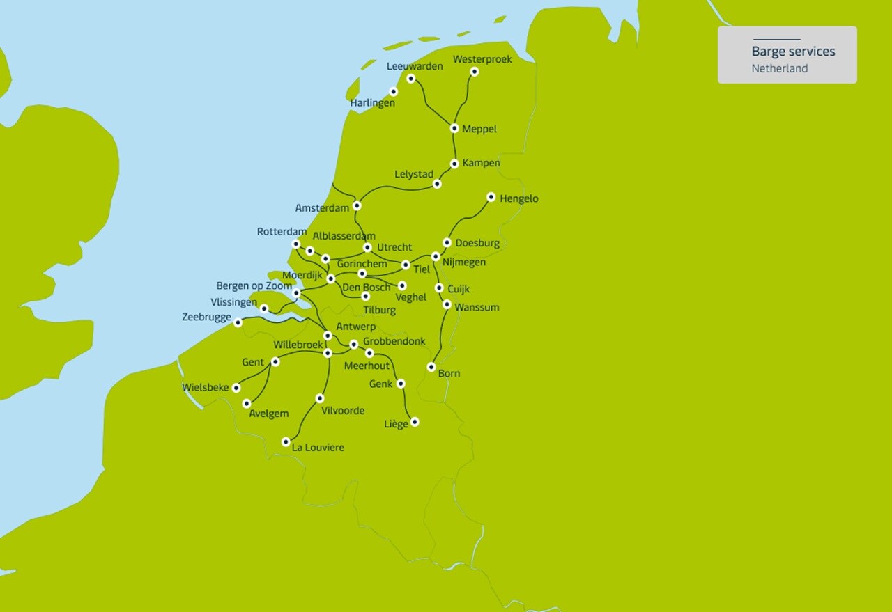 Europe inland services map barge Netherlands
