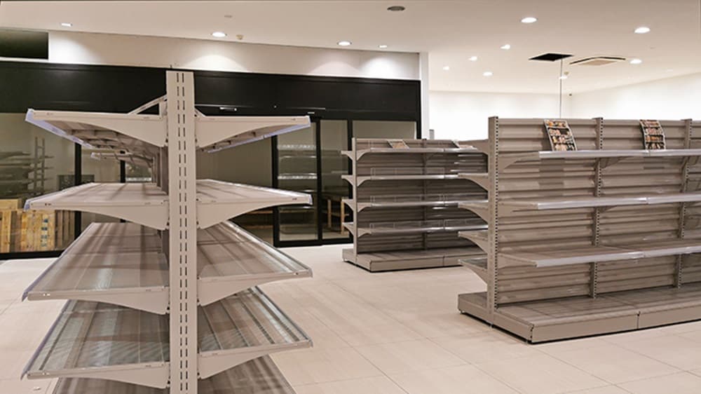 Empty shelves in a consumer store