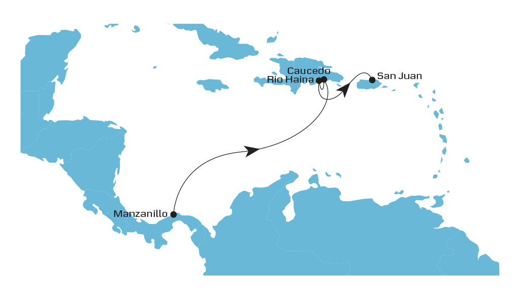 Caribbean Feeder Eastbound map