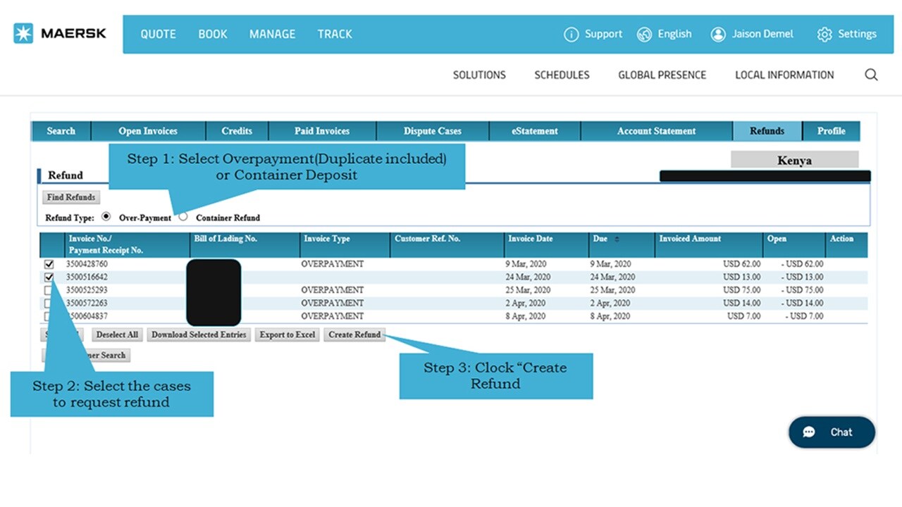 Detailed guide on how to raise the refund requests - step1