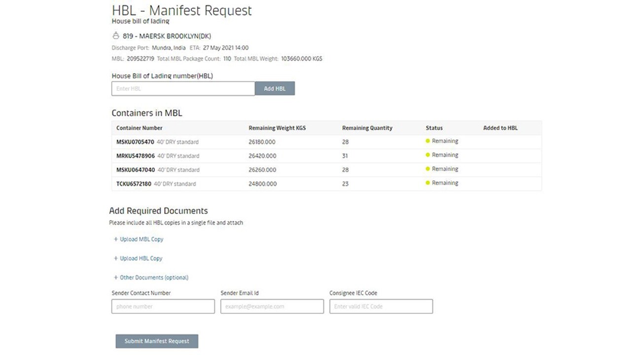 Import Manifest goes live on Maersk