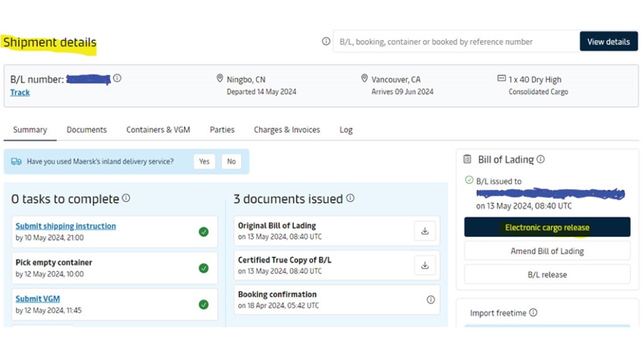 Instant Electronic Cargo Release