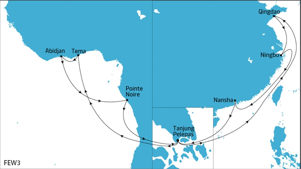 FEW1 Rotation: Qingdao–Ningbo–Nansa New Port–Shekou–Singapore–Abidjan–Lekki–Kribi–Vungtau