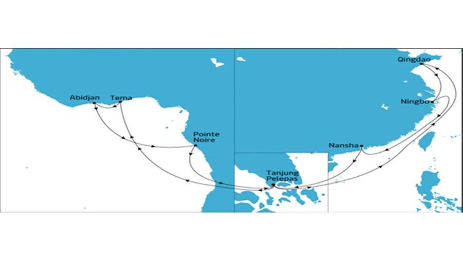 FEW3 Rotation: Qingdao–Ningbo–Nansha New Port–Tanjung Pelepas–Tema–Abidjan–Pointe Noire–Tanjung Pelepas