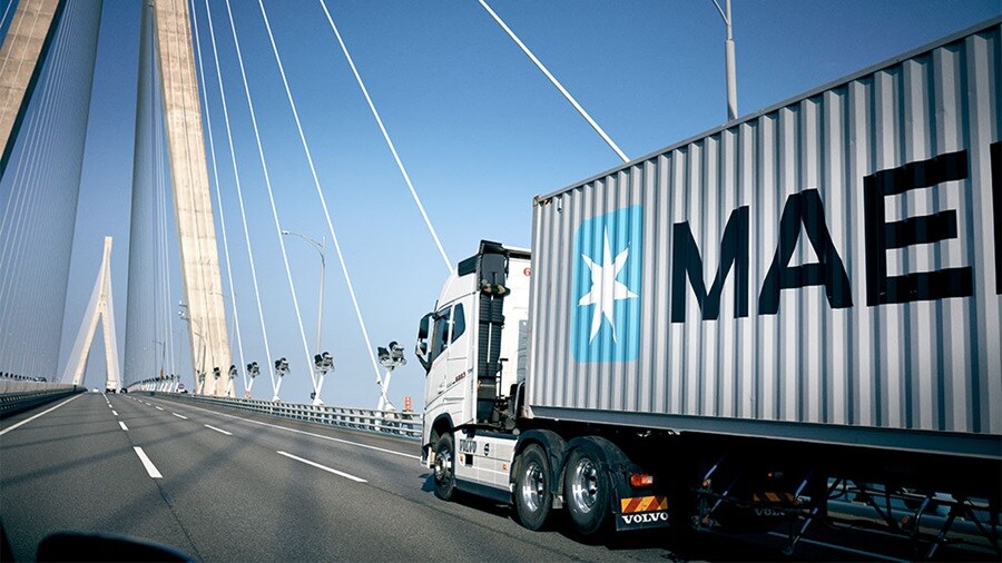 Maersk truck driving on a road