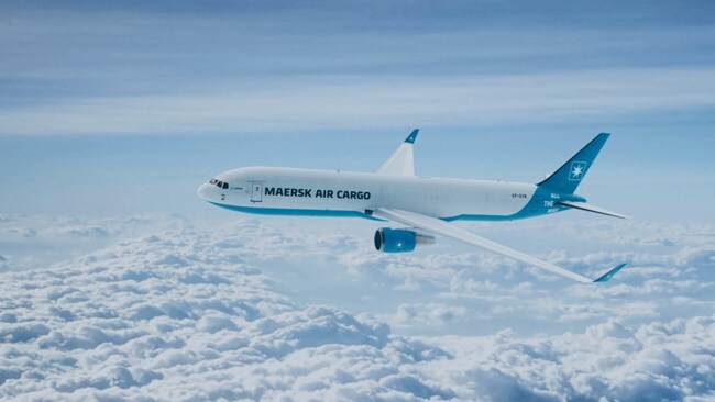 Maersk air cargo plane in the clouds