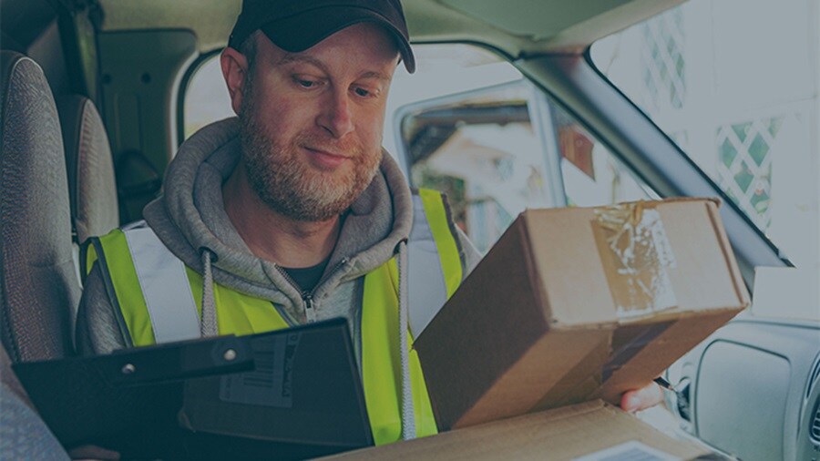Delivery personnel checking the parcel