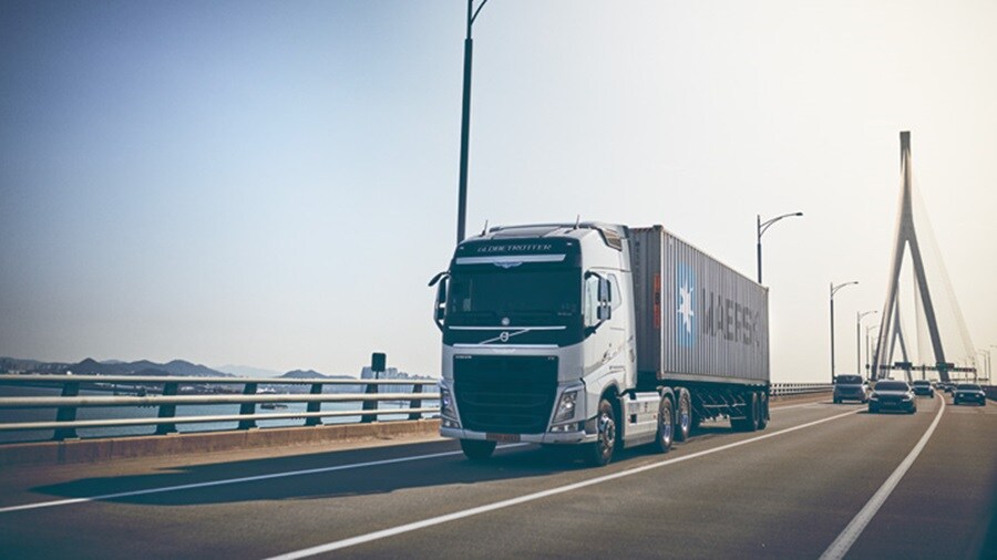 Maersk truck driving on a road