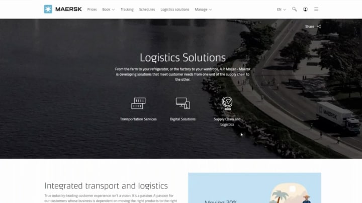 Screenshot showing Maersk’s Logistics Solutions page. 
