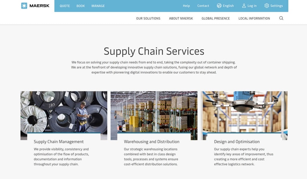 Supply chain services section on Maersk.com