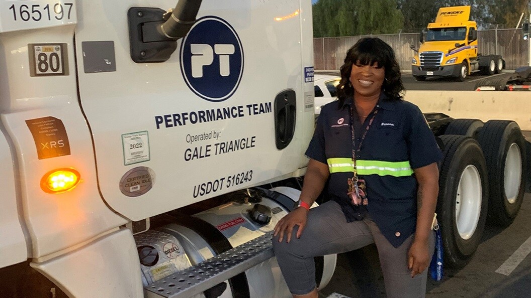 Women's history month - Kemora Clark about to drive down the freeway to the Ports of Los Angeles and Long Beach