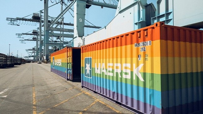 Loading of Maersk rainbow containers at Pier 400.