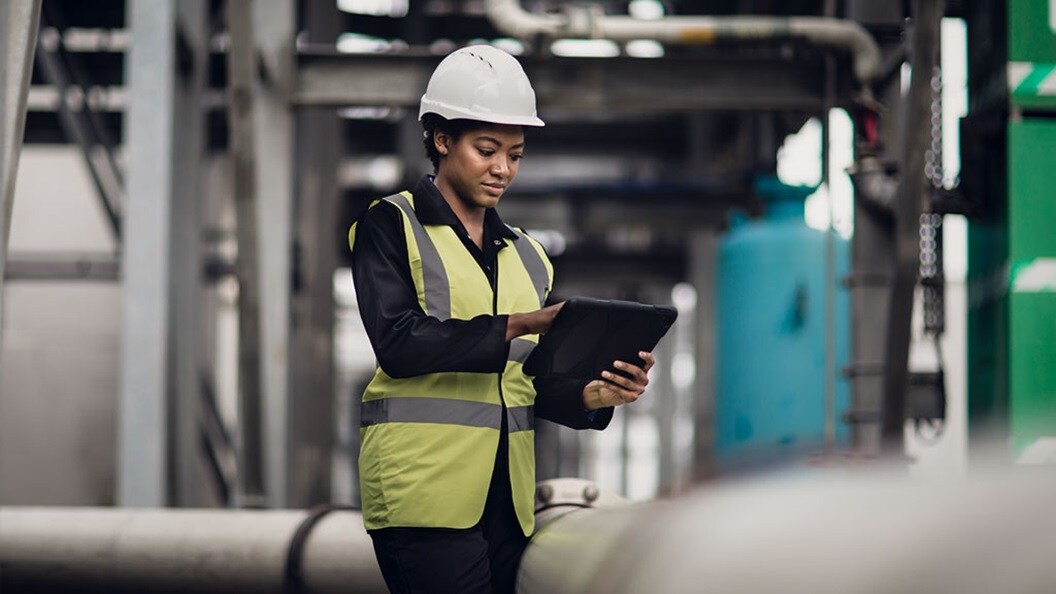 Woman tracking on tablet