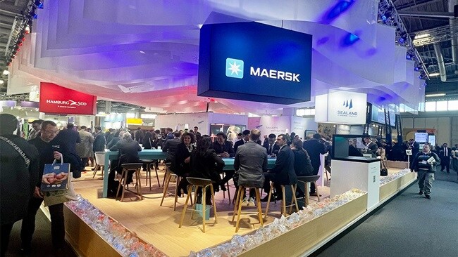 Maersk, Sealand, and Hambursud headboards at the fruit logistica event