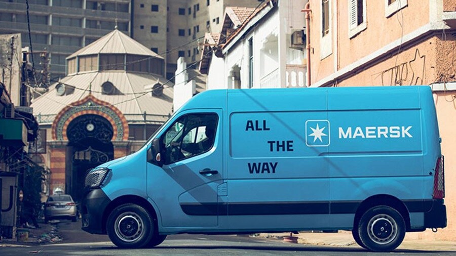 Maersk van inside a city