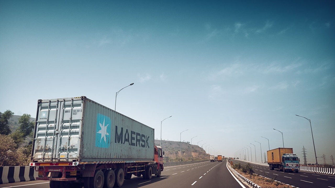 Maersk truck moving on road