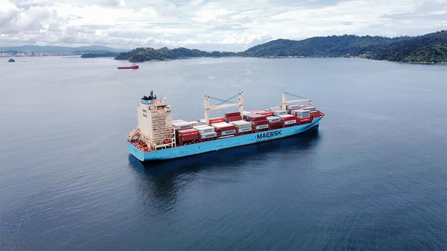 Birdseye shot of Maersk vessel