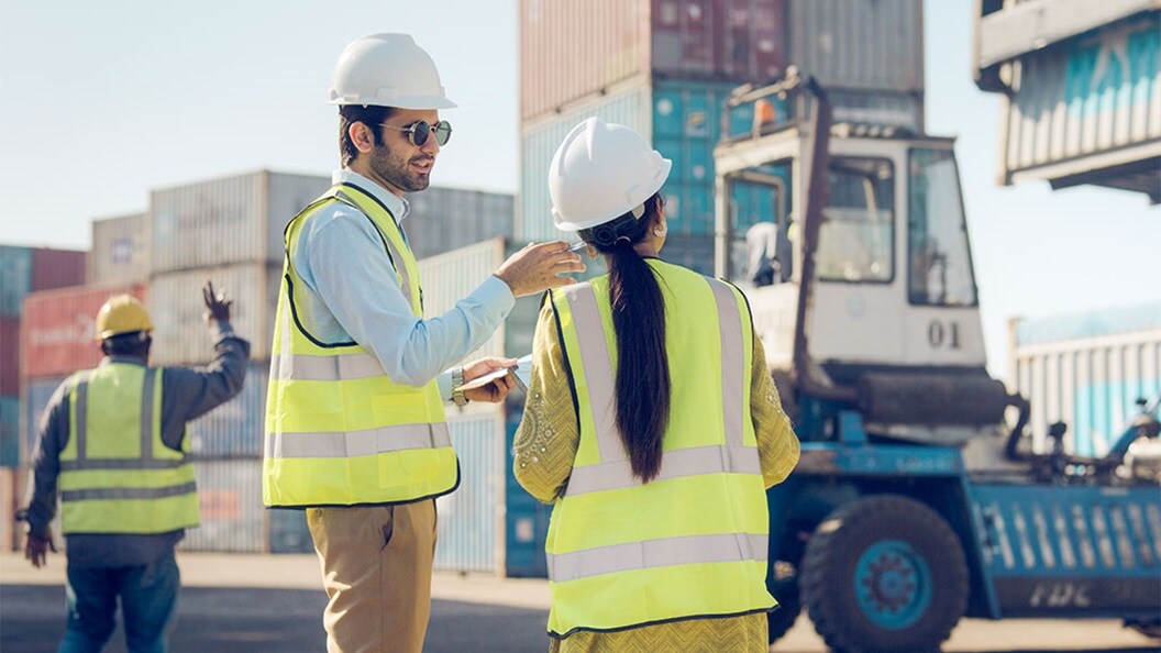 Male and a female at a depot