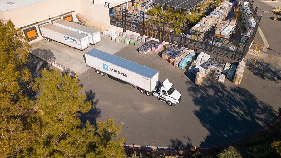 Maersk 53ft container electric vehicle, charging depot near the Ports of Los Angeles and Long Beach