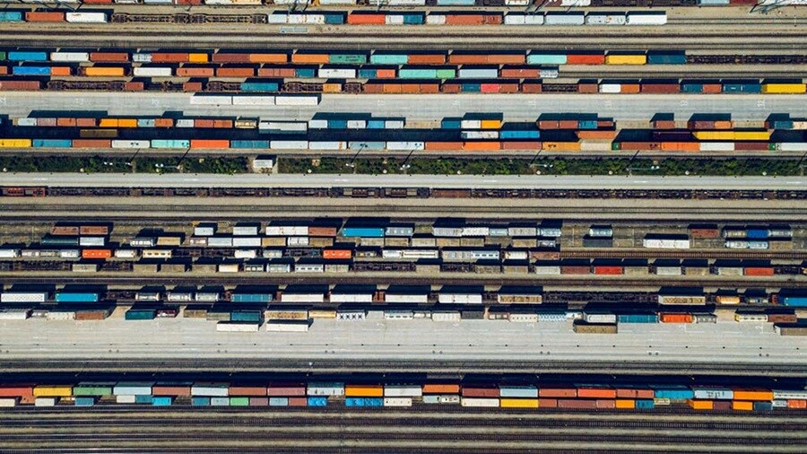 Maersk containers at harbor