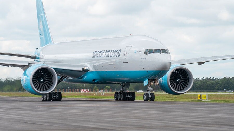 Boeing 777F aircraft at Billund Airport, Denmark