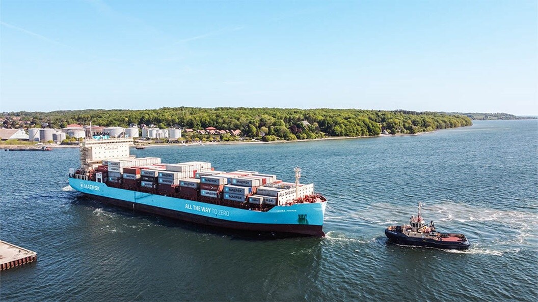 Laura Maersk vessel arriving at Aabenraa, Denmark