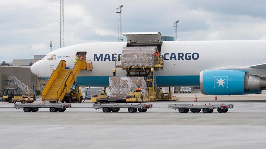 Maersk Air Cargo Boeing 767F performing operations at Billund Airport
