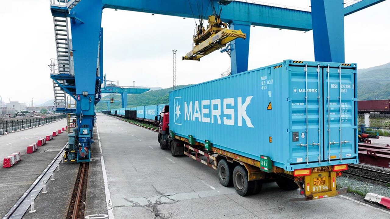 Blue new container at train deport  rail yard in China