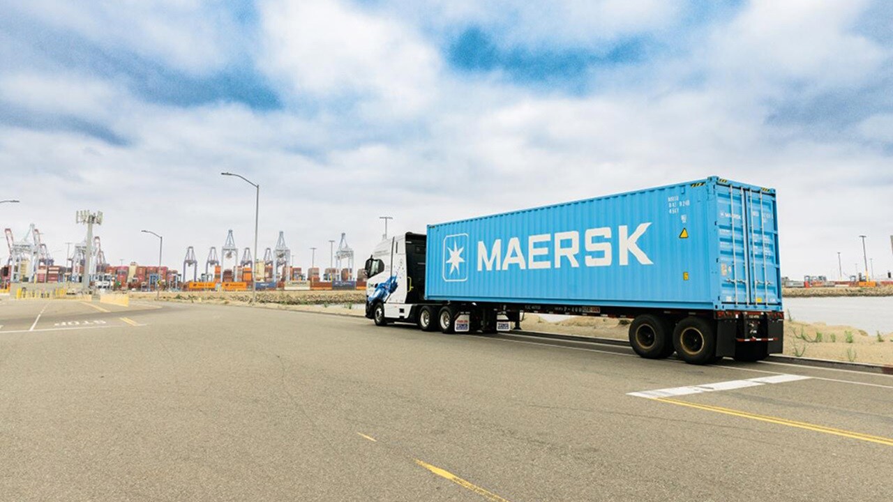 Maersk container is on the road