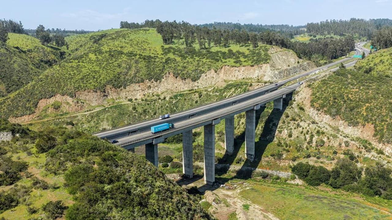 Blue container on the urban country roads in and around Santiago de Chile