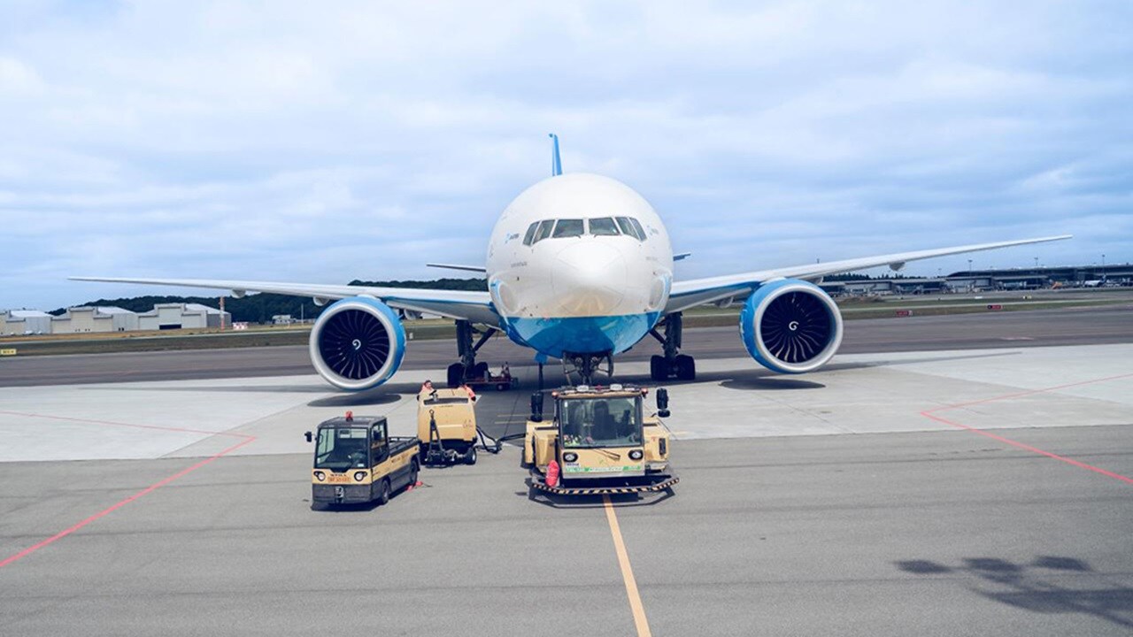 Maersk Air Cargo Boeing 777 at Billund Airport, Denmark